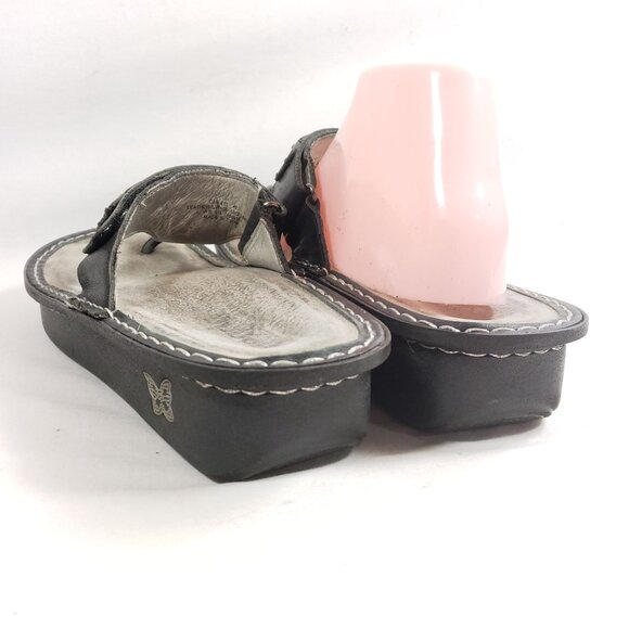 Alegria Womens Size 11.5 Black Leather Rhinestone Embellished Slide Sandals - Picture 4 of 8